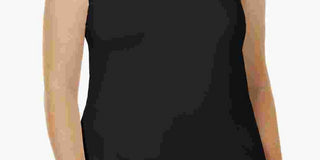 Blusa básica feminina Alfani Plus Size com decote redondo, preta, tamanho 1X