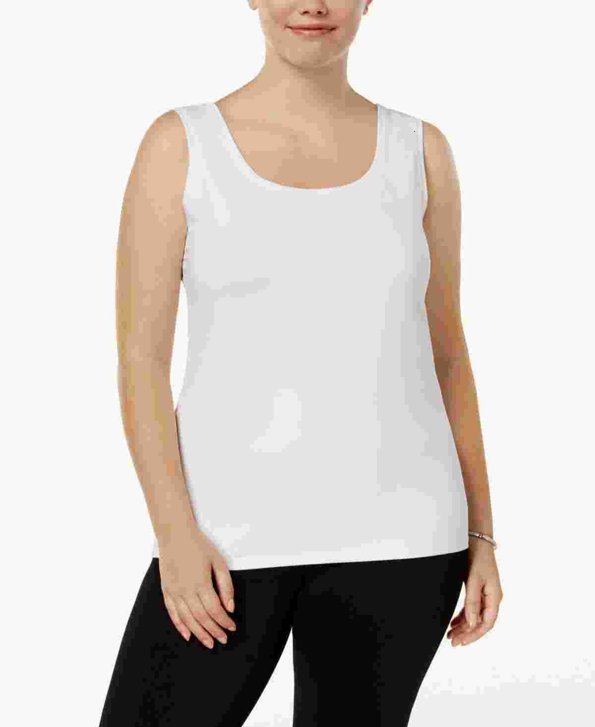 Blusa básica feminina Alfani Plus Size com decote redondo, branca, tamanho 1X