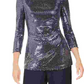 Jessica Howard Blusa feminina com lantejoulas e manga 3/4, gola redonda, azul, tamanho 14