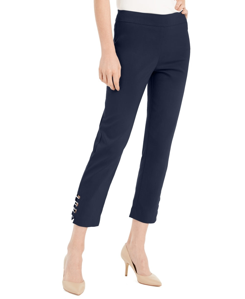 Calça feminina com controle de barriga e acabamento em hardware, azul, tamanho extragrande, da coleção JM