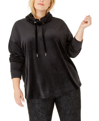 Calvin Klein Performance Suéter Feminino Plus com Gola Redonda e Ombro Caído, Preto, Tamanho 1X