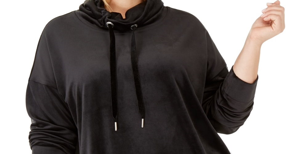 Calvin Klein Performance Suéter Feminino Plus com Gola Redonda e Ombro Caído, Preto, Tamanho 1X