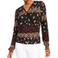 Top estampado American Rag Junior's com decote em V, preto, tamanho XX-S
