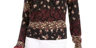 Top estampado American Rag Junior's com decote em V, preto, tamanho XX-S