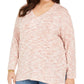 Suéter feminino plus size estilo &amp; co, túnica de malha com estampa de tingimento espacial, vermelho, tamanho 2X
