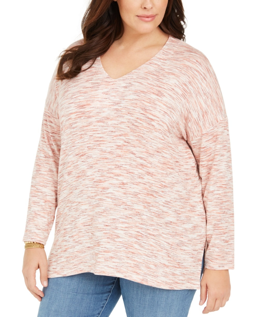 Suéter feminino plus size estilo &amp; co, túnica de malha com estampa de tingimento espacial, vermelho, tamanho 2X
