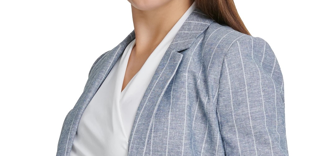 Blazer feminino DKNY com listras de um botão, azul, tamanho 6