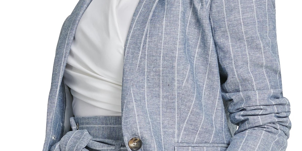 Blazer feminino DKNY com listras de um botão, azul, tamanho 6