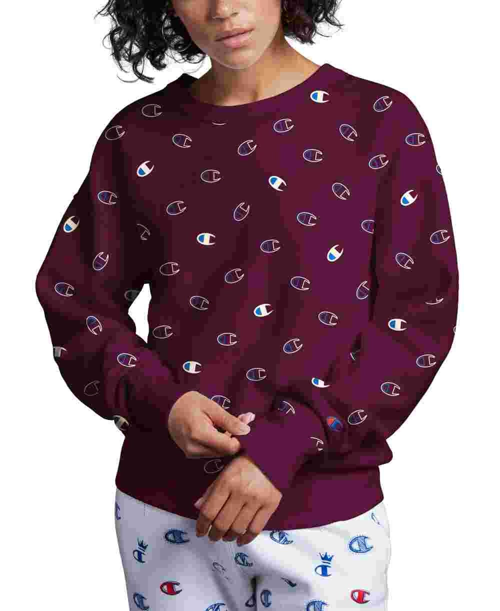 Moletom com estampa de logotipo feminino Champion, tecido reverso, roxo, tamanho médio