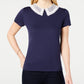 Blusa feminina Maison Jules com gola de renda, azul, tamanho X-S