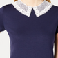 Blusa feminina Maison Jules com gola de renda, azul, tamanho X-S