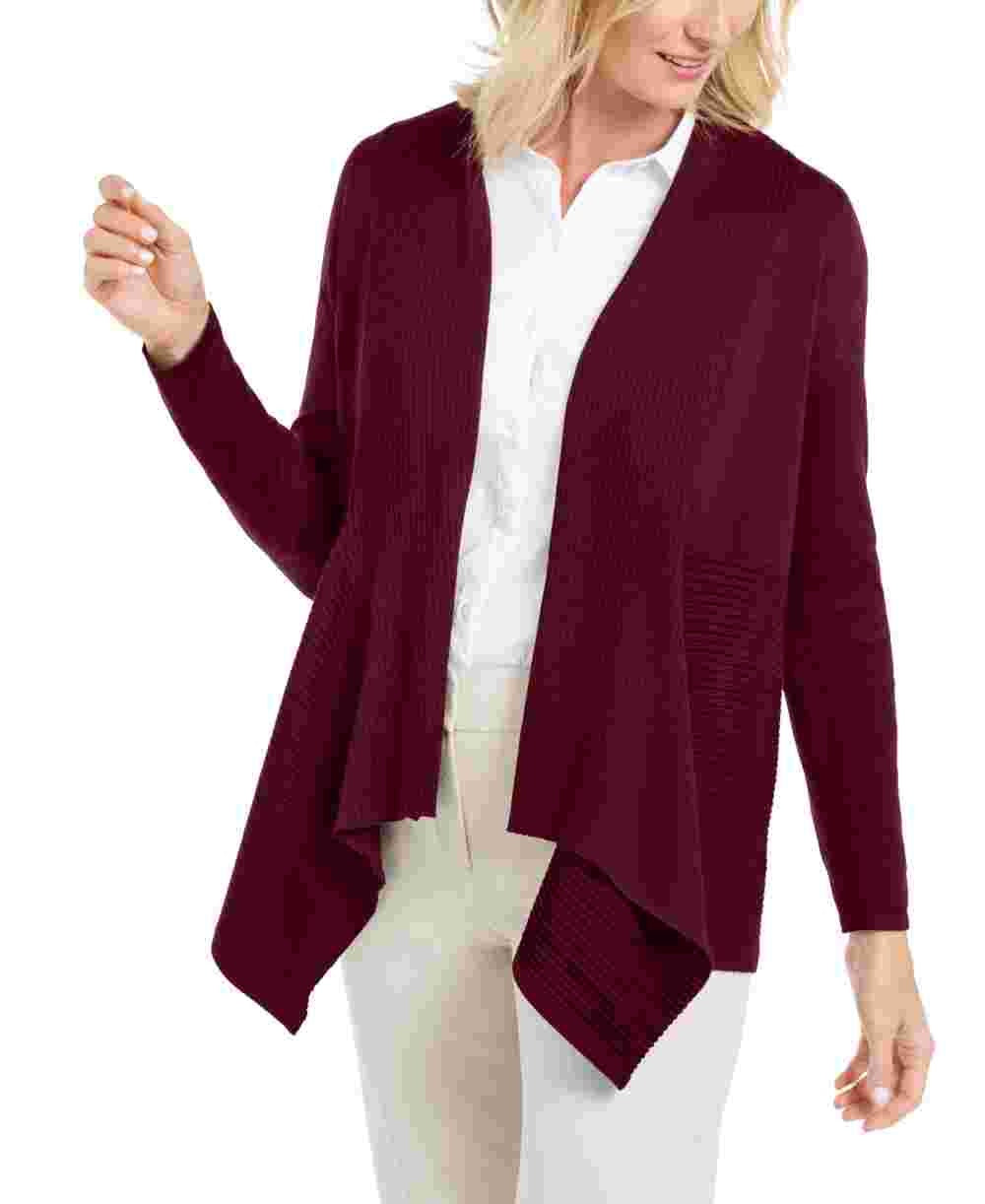 Cardigan feminino JM Collection Petite com nervuras mistas e botões, roxo escuro, tamanho PS