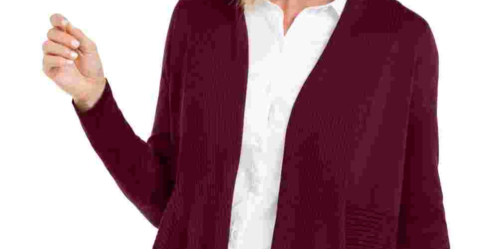 Cardigan feminino JM Collection Petite com nervuras mistas e botões, roxo escuro, tamanho PS