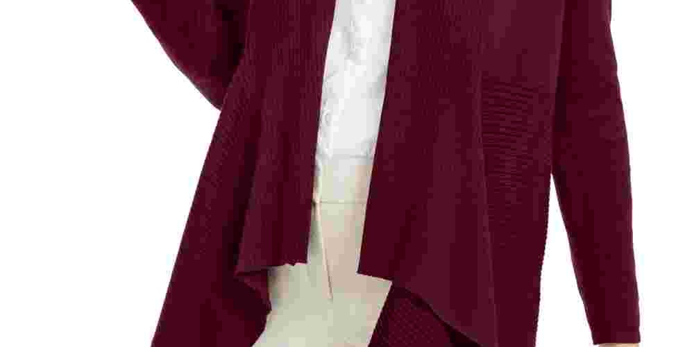 Cardigan feminino JM Collection Petite com nervuras mistas e botões, roxo escuro, tamanho PS