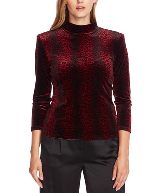 Blusa feminina Vince Camuto com estampa de leopardo ao luar, vermelha, tamanho extragrande