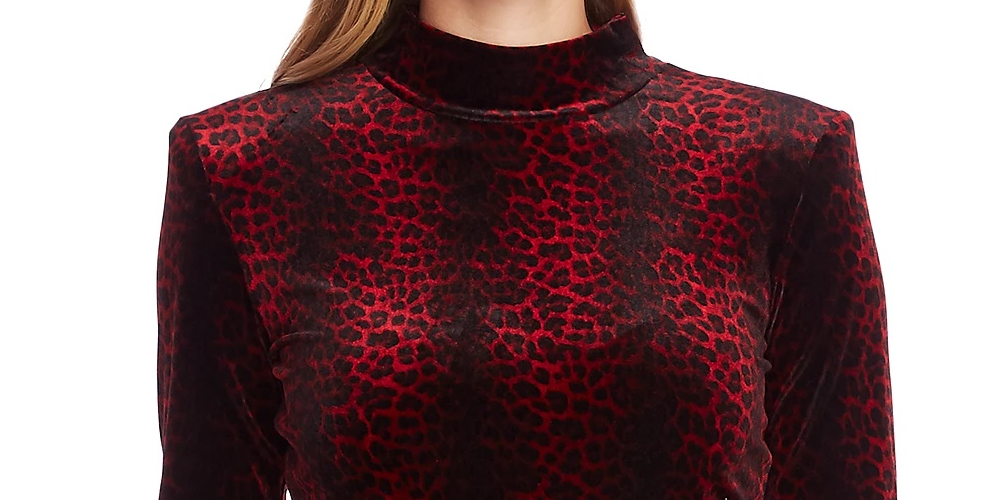 Blusa feminina Vince Camuto com estampa de leopardo ao luar, vermelha, tamanho extragrande