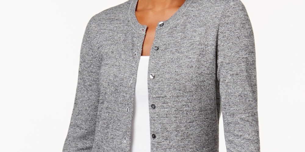 Karen Scott Cardigan Feminino Marled Cinza Tamanho -PS
