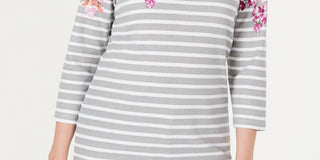 Karen Scott Blusa Feminina Estampada Manga Três Quartos Branca Tamanho P