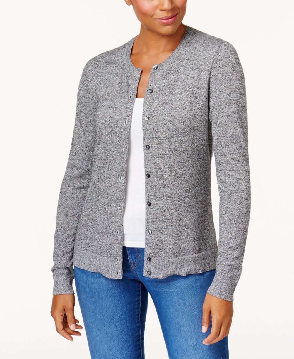 Karen Scott Cardigan Feminino Marled Cinza Tamanho Pequeno X-Grande