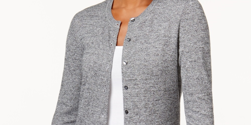 Karen Scott Cardigan Feminino Marled Cinza Tamanho Pequeno X-Grande