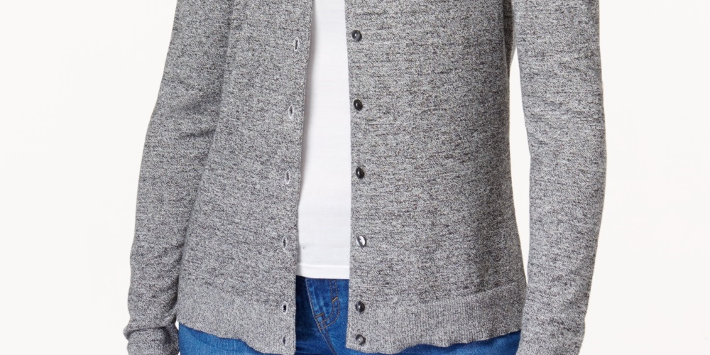 Karen Scott Cardigan Feminino Marled Cinza Tamanho Pequeno X-Grande