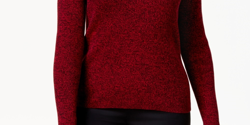 Karen Scott Suéter Feminino de Algodão Canelado Marmorizado Vermelho Tamanho Pequeno X-Grande