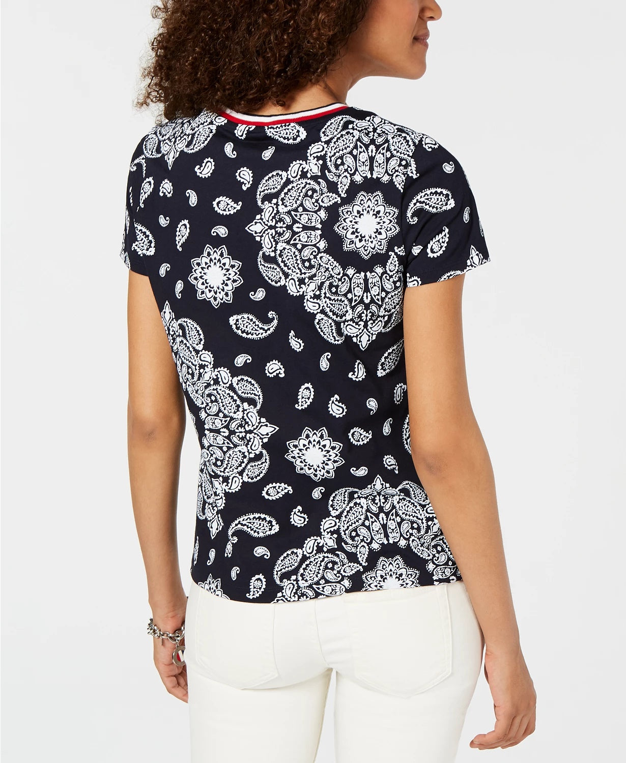 Tommy Hilfiger Blusa Feminina Listrada de Algodão Estampada Azul Tamanho Grande