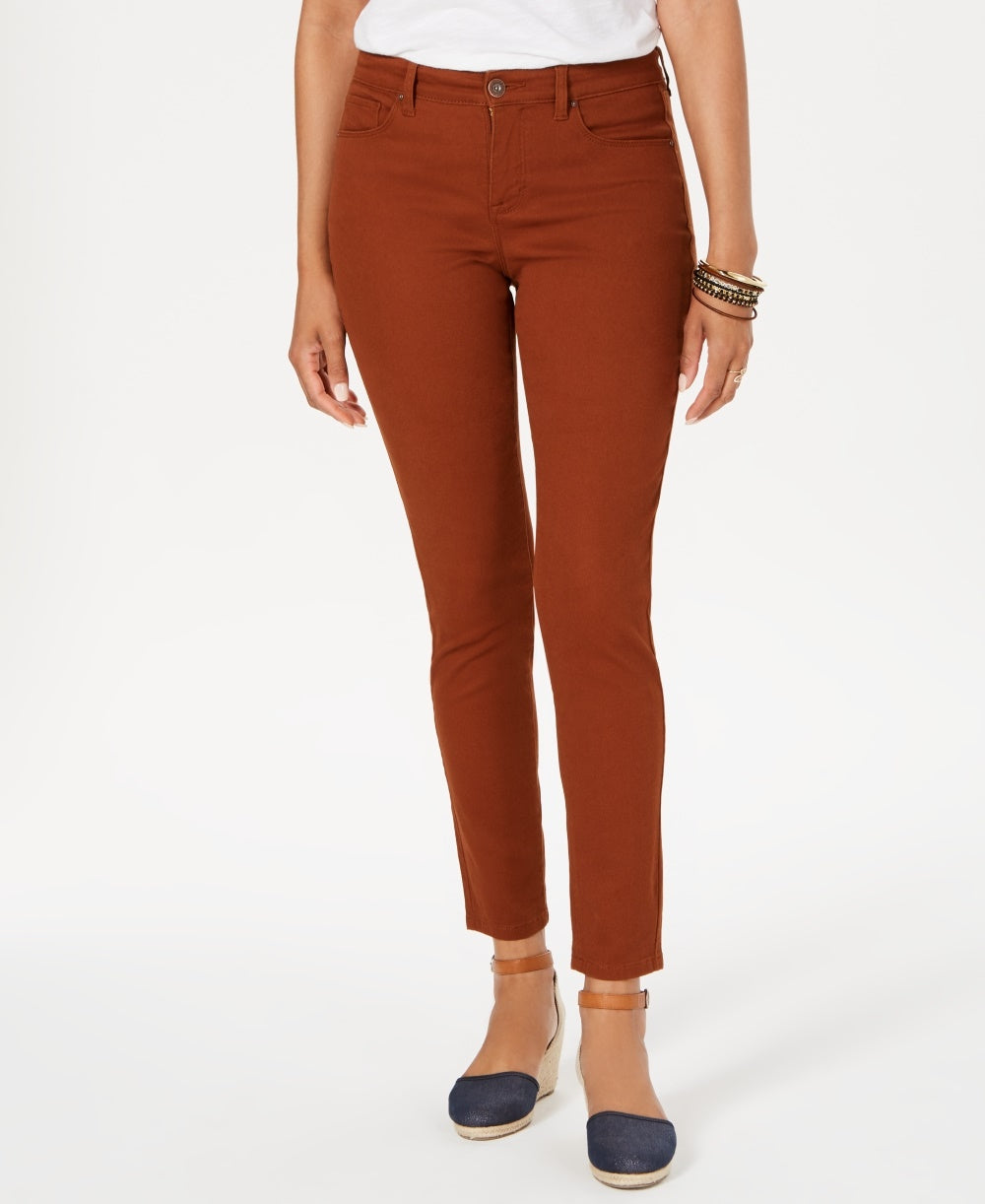 Calça jeans skinny com controle de barriga e ajuste curvilíneo feminino Style &amp; Co, marrom, tamanho 14P