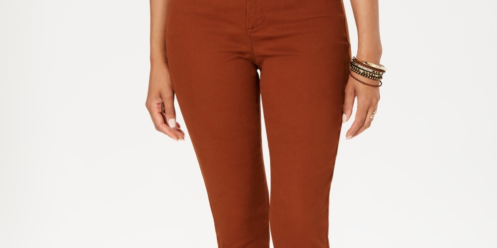 Calça jeans skinny com controle de barriga e ajuste curvilíneo feminino Style &amp; Co, marrom, tamanho 14P