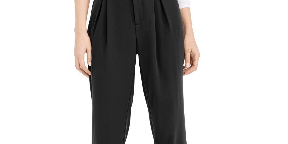 Calça feminina plissada de cintura alta Bar III, preta, tamanho 6