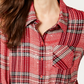 Blusa feminina estilo &amp; co com lantejoulas e estampa xadrez, manga comprida, gola alta, botões, vermelha, tamanho pequeno médio