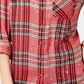Blusa feminina estilo &amp; co com lantejoulas e estampa xadrez, manga comprida, gola alta, botões, vermelha, tamanho pequeno médio