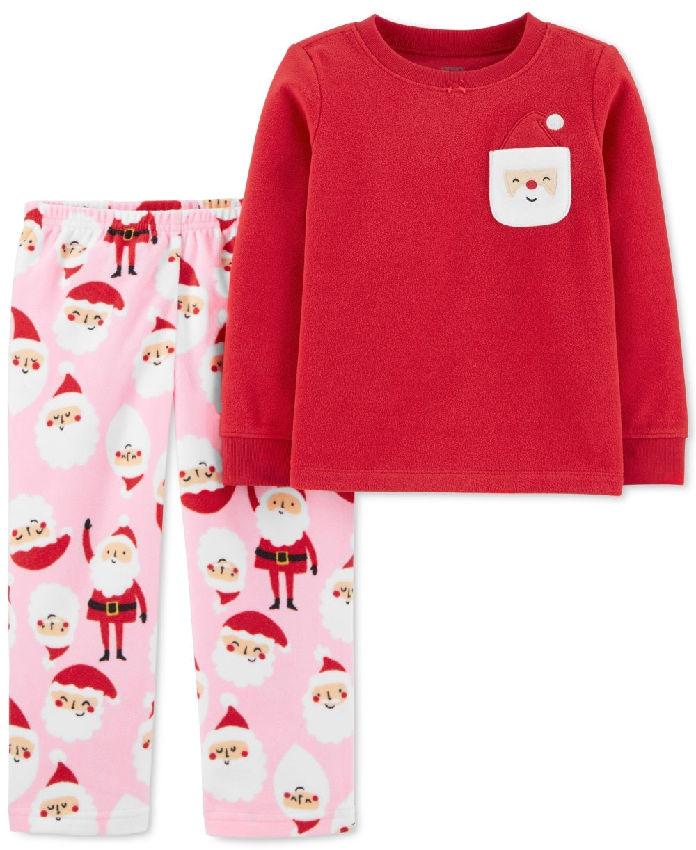Conjunto de pijama de Papai Noel Carter's Toddler Girl's 2 peças de lã, vermelho, tamanho 3T
