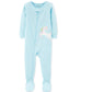 Pijama infantil Carter's para meninas, estampa de coração, com pé de pé de pé, azul, tamanho 3T