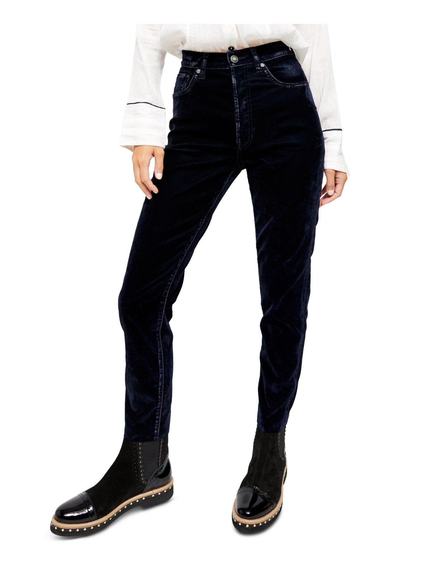 Calça feminina Free People de camurça sintética com cintura para festa, preta, tamanho 30