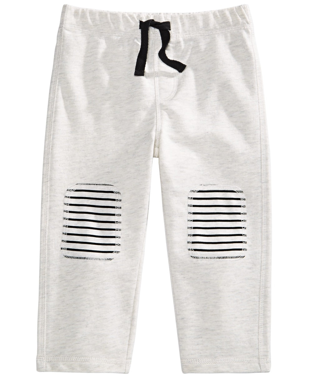Calça listrada com remendo no joelho para meninos First Impressions, tamanho 3T, branca