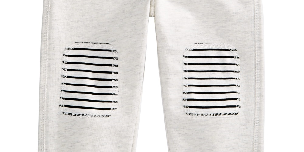 Calça listrada com remendo no joelho para meninos First Impressions, tamanho 3T, branca
