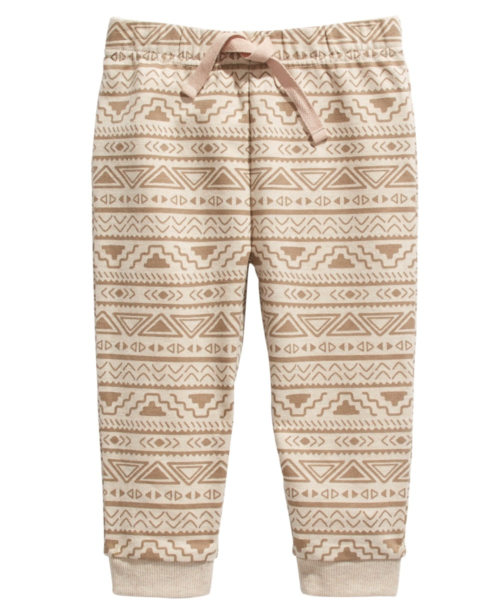 Calça de moletom infantil First Impressions para meninos com estampa geométrica, bege mesclado, tamanho 7