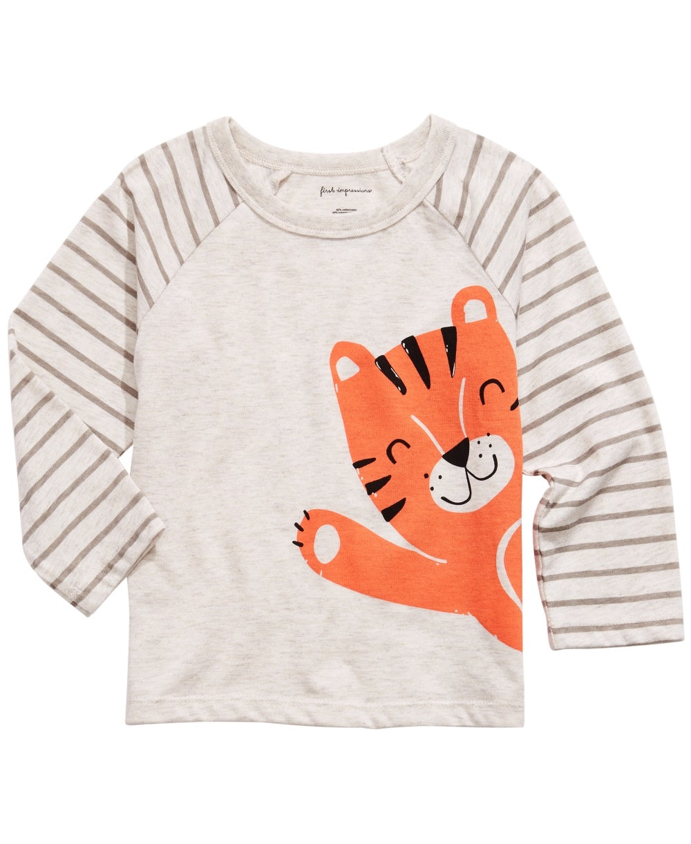 Camiseta infantil estampada de tigre First Impressions para bebês meninos, bege, tamanho 12