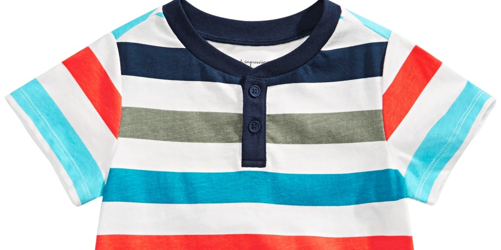 Camiseta Henley Listrada de Algodão para Menino First Impressions, Branca, Tamanho 24 MOS