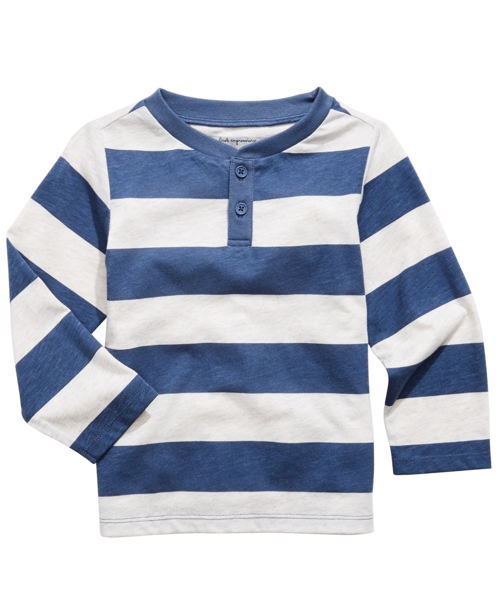 Camiseta Henley Listrada para Menino First Impressions Azul Tamanho 12 MOS