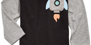 Camiseta com bolso e estampa de foguete para meninos First Impressions, preta, tamanho 18 meses