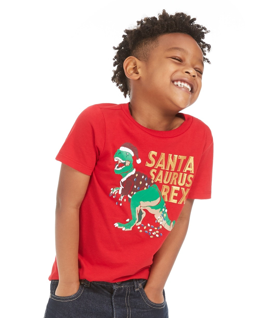 Camiseta infantil masculina com estampa de Papai Noel Saurus da Epic Threads, vermelha, tamanho 2