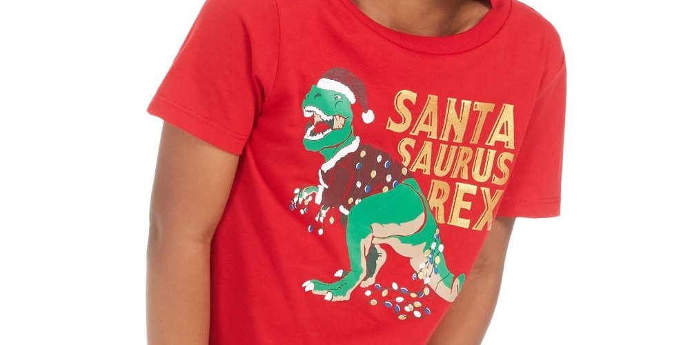 Camiseta infantil masculina com estampa de Papai Noel Saurus da Epic Threads, vermelha, tamanho 2