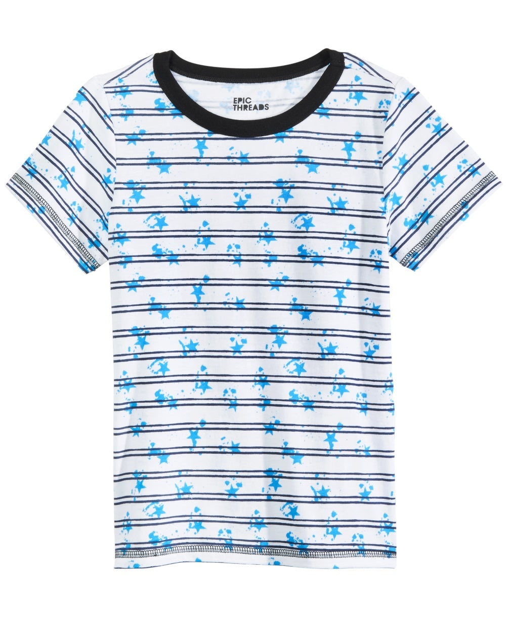 Camiseta listrada Epic Threads para meninos, branca, tamanho 2T REG