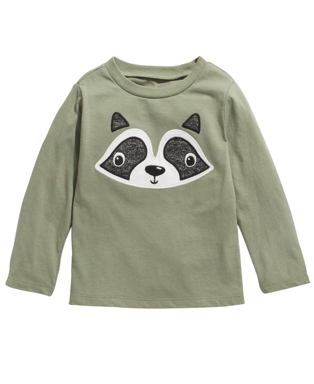 Camiseta infantil de algodão com estampa de guaxinim First Impressions para meninos, verde, tamanho 4T