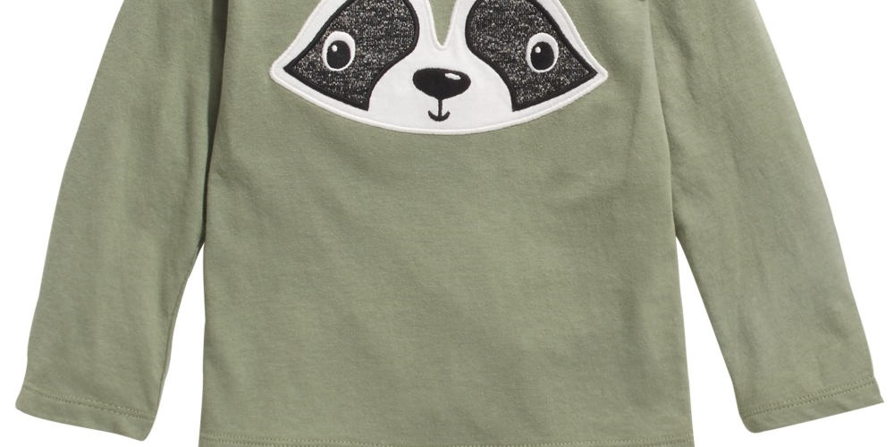 Camiseta infantil de algodão com estampa de guaxinim First Impressions para meninos, verde, tamanho 4T