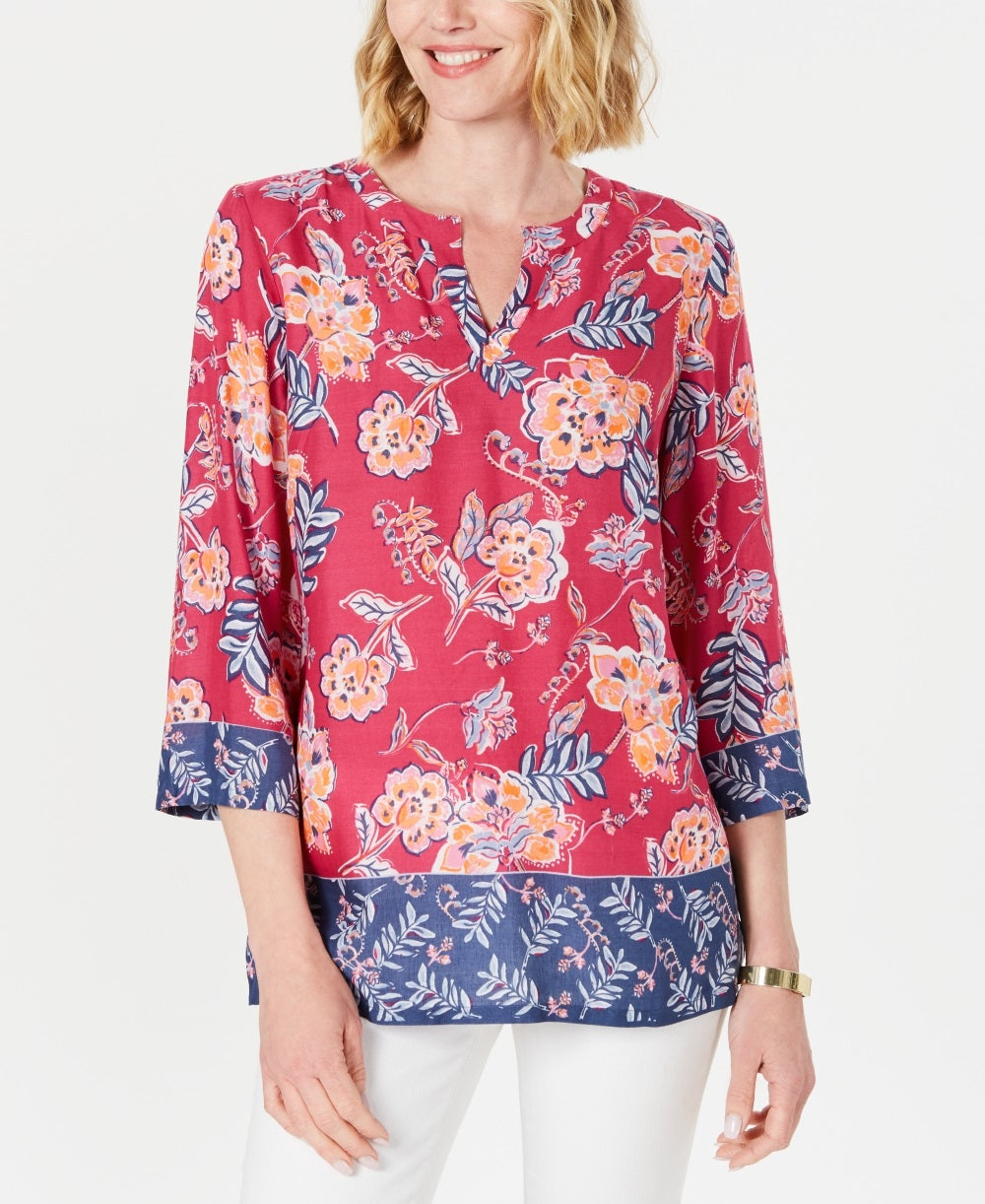 Túnica feminina com estampa floral dupla Charter Club, rosa, tamanho pequeno médio