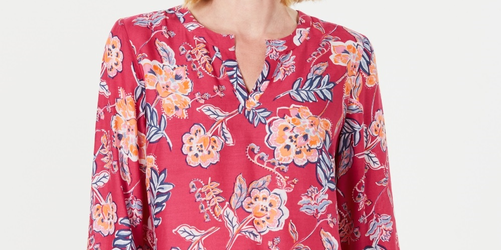 Túnica feminina com estampa floral dupla Charter Club, rosa, tamanho pequeno médio