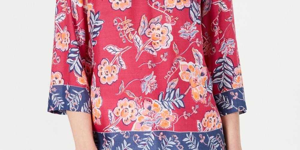 Túnica feminina com estampa floral dupla Charter Club, rosa, tamanho pequeno médio